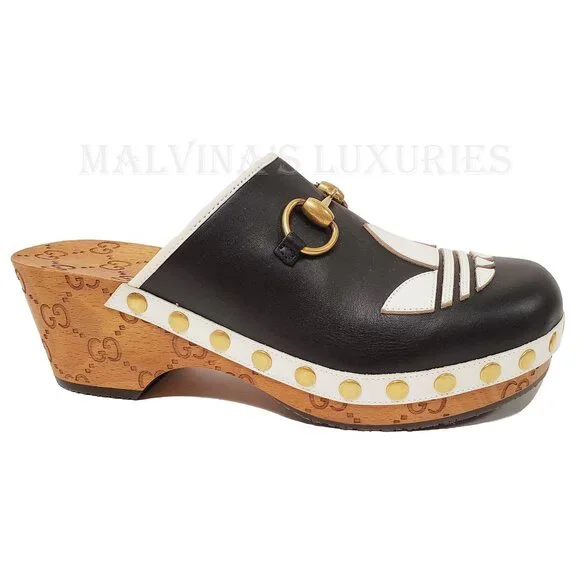 GUCCI SHOES ADIDAS X TREFOIL LEATHER HORSEBIT CLOG MULES  sz 37 7 - Picture 7 of 16